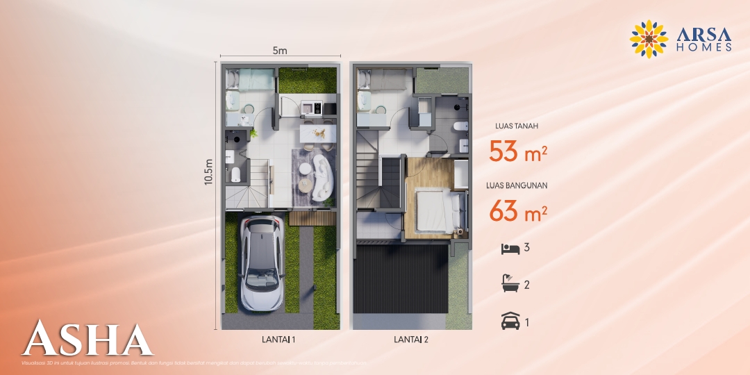 Denah Arsa Homes Tipe Asha